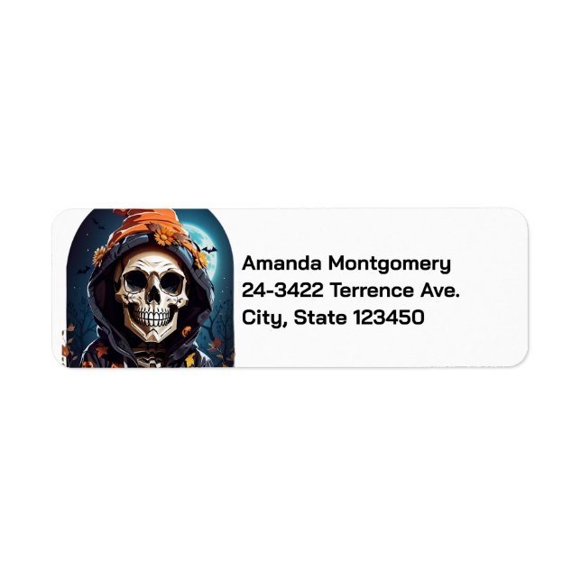 Creepy Grinning Skeleton Halloween Label (Front)