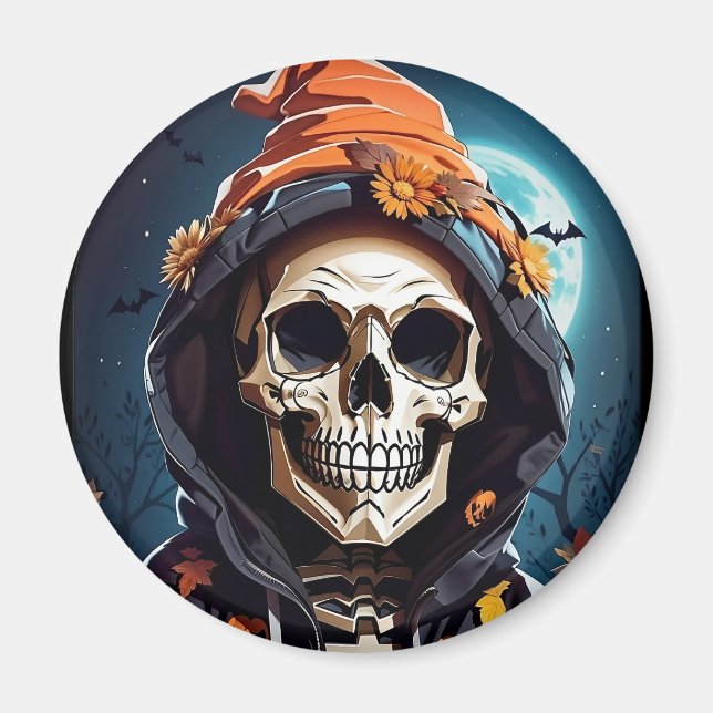 Creepy Grinning Skeleton Halloween Magnet (Front)
