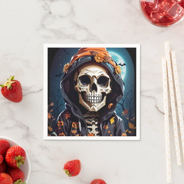  Creepy Grinning Skeleton Halloween Napkins (Insitu)