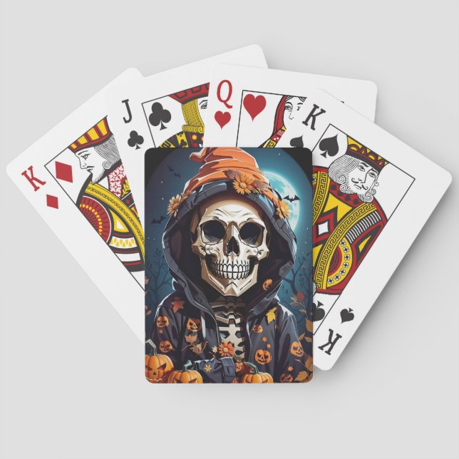 Creepy Grinning Skeleton Halloween Poker Cards (Back)