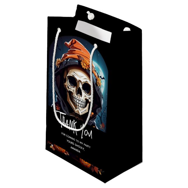 Creepy Grinning Skeleton Party Thank You Small Gift Bag (Front Angled)