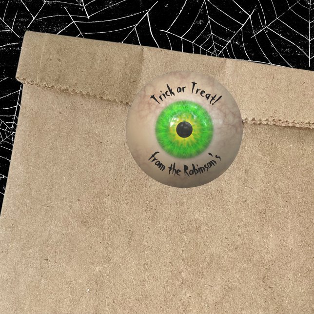 Creepy Gross Green Eye Halloween Trick or Treat Classic Round Sticker (Creator Uploaded)