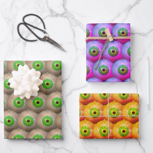 Creepy Gross Purple Green Orange Eye Halloween Wrapping Paper Sheets