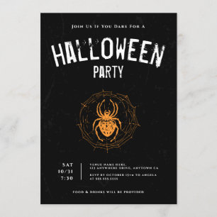 Creepy Grunge Spider Adult Halloween Party Invitation