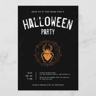 Creepy Grunge Spider Adult Halloween Party Invitation