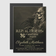 Creepy Hair Skull Rip To Her 20s Birthday Party Magnetic Invitation at Zazzle