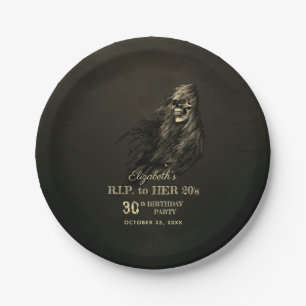 Creepy Hair Skull RIP to Her 20s Birthday Party Paper Plates