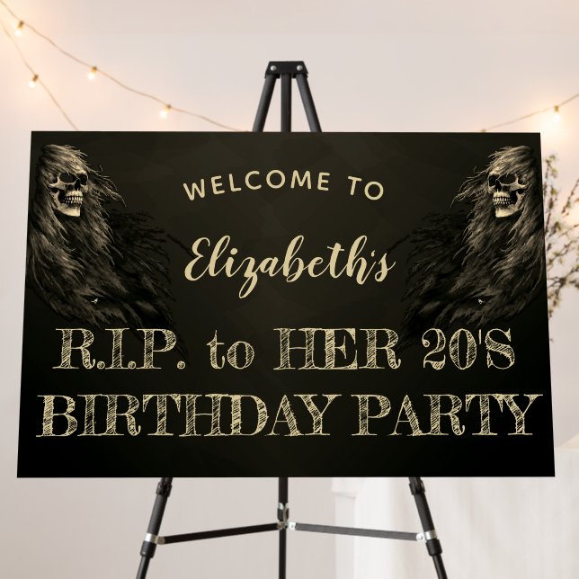 Creepy Hair Skull RIP to Her 20s Birthday Welcome Foam Board (In Situ (Stand))