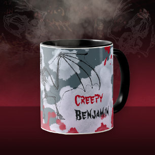 Creepy Halloween Bat Skeleton Your Name Mug