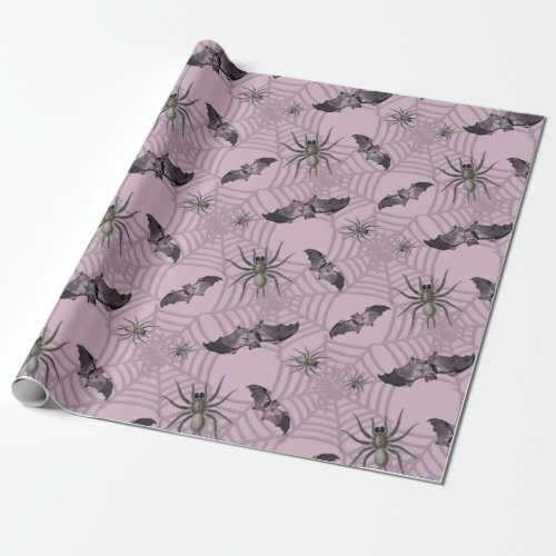 Creepy Halloween Bats Spooky Spider Web Wrapping Paper