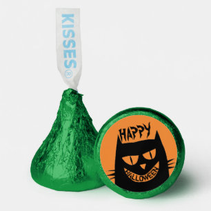 Creepy Halloween Black Cat on Orange Hershey®'s Kisses®