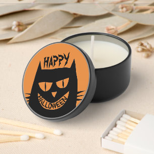 Creepy Halloween Black Cat on Orange Mini Candle Favors