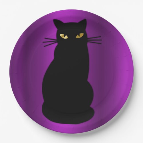 Creepy Halloween Black Cat Paper Plates
