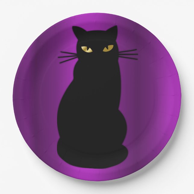 Creepy Halloween Black Cat Paper Plates (Front)