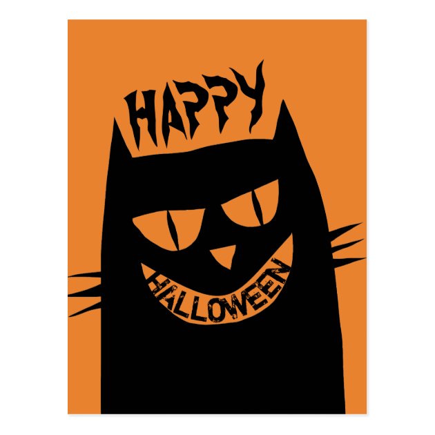 Creepy Halloween Black Cat Postcard