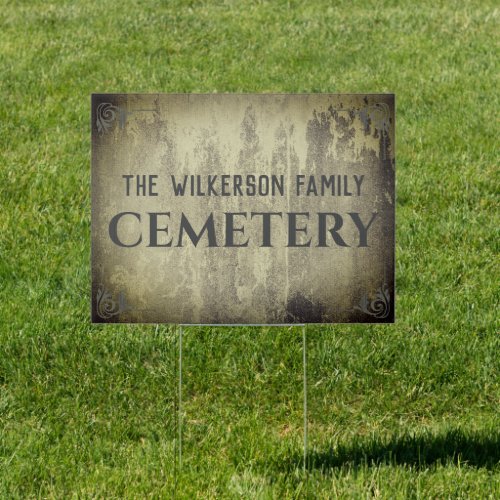 Creepy Halloween Bold Family Cemetery on Concrete Sign