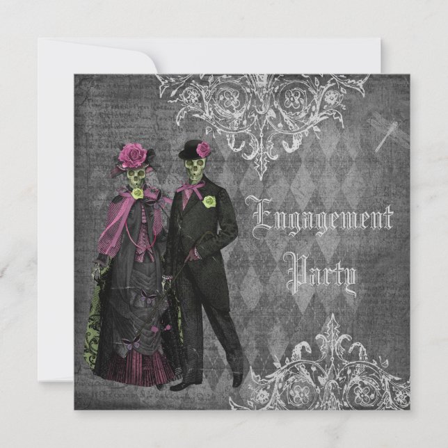 Creepy Halloween Bride & Groom Engagement Party Invitation (Front)
