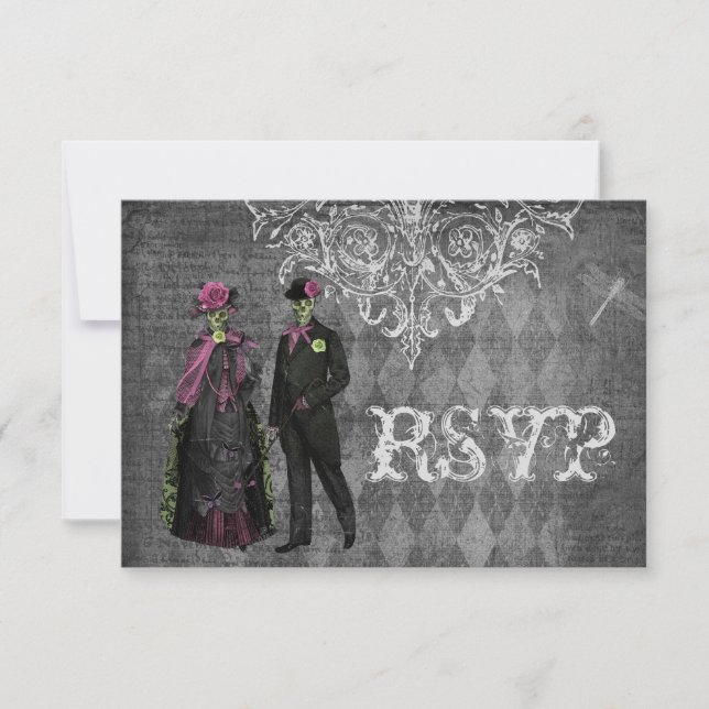 Creepy Halloween Bride & Groom RSVP Wedding Card (Front)