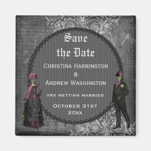 Creepy Halloween Bride & Groom Save the Date Magnet