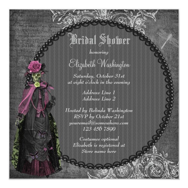 Creepy Halloween Bride Shabby Chic Bridal Shower Invitation