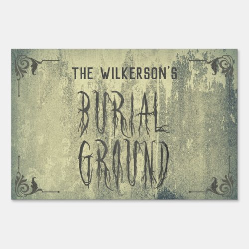 Creepy Halloween Burial Ground Concrete Design Sign