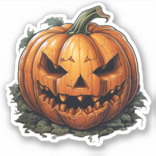 Creepy Halloween Cool Orange Pumpkin Face Sticker