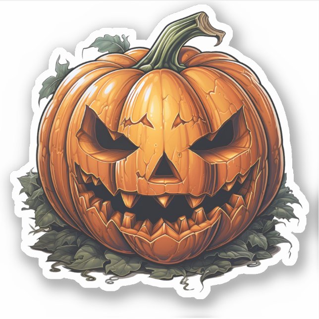 Creepy Halloween Cool Orange Pumpkin Face Sticker (Front)