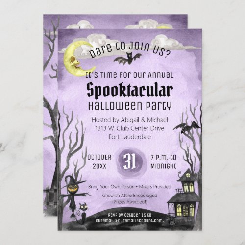 Creepy Halloween Costume Party Spooky Purple Black Invitation