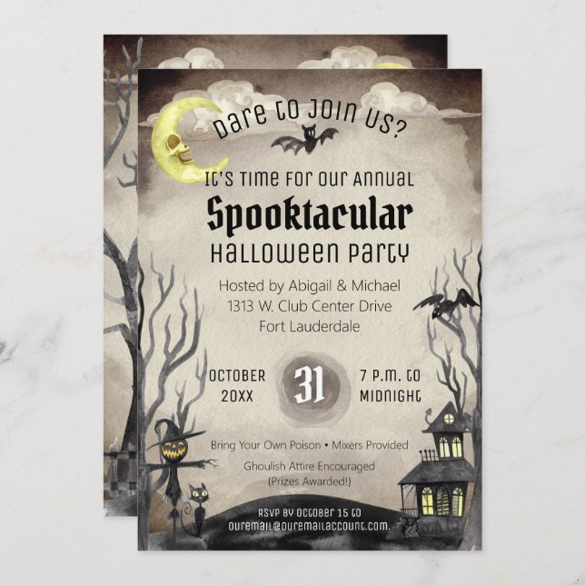 Creepy Halloween Costume Party Spooky Sepia Tone Invitation (Front/Back)