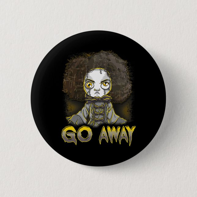 Creepy Halloween Doll Scary Horror Monster Face Go Button (Front)