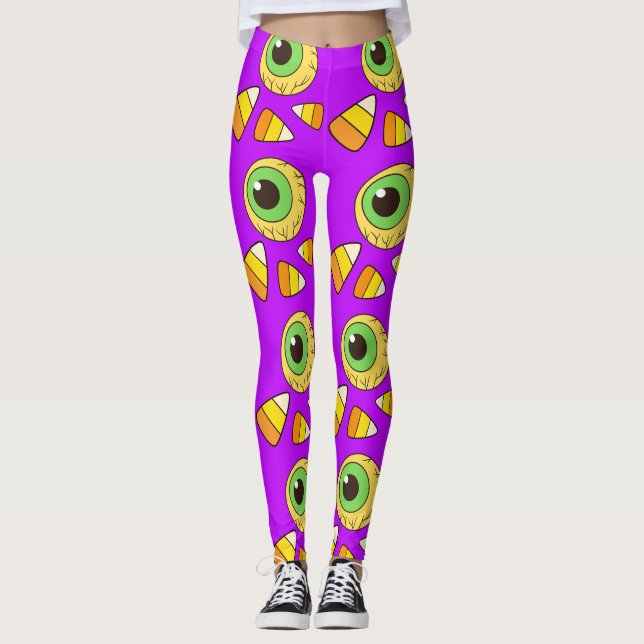 Creepy Halloween Eyeball and Candy Corn Leggings (Front)