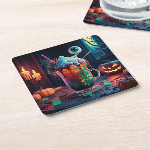 Creepy Halloween Eyeball in the Drink Square Paper Coaster