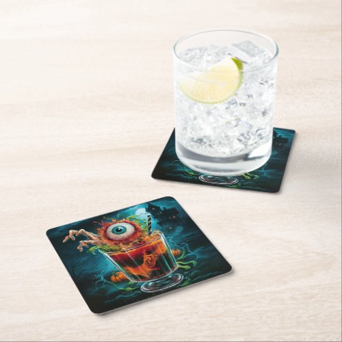 Creepy Halloween Eyeball in the Drink Square Paper Coaster