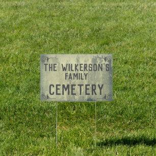 Creepy Halloween Family Cemetery on Concrete Sign