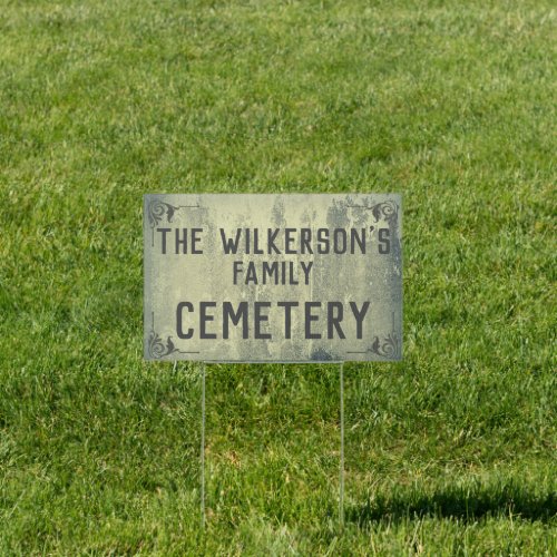 Creepy Halloween Family Cemetery on Concrete Sign