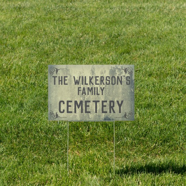 Creepy Halloween Family Cemetery on Concrete Sign (Insitu)