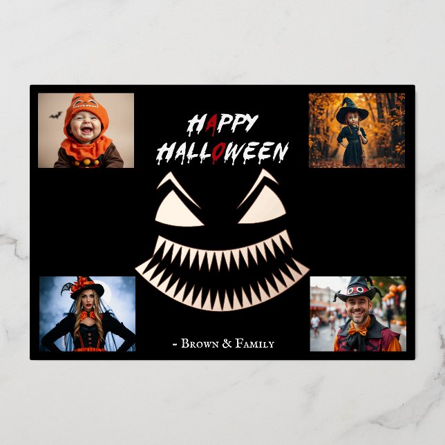 Creepy Halloween Family Photo Collage  Foil Invitation (Front)
