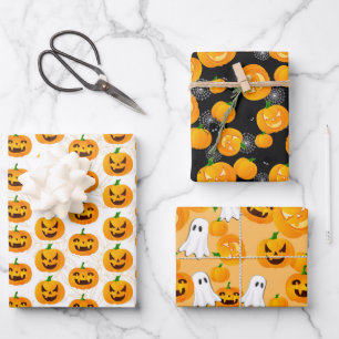 Creepy Halloween Ghost Jack O Lantern Spider Web Wrapping Paper Sheets