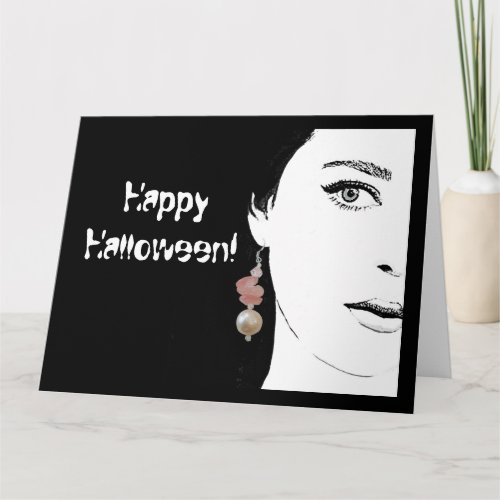 Creepy Halloween goth girl fashion illustration Card