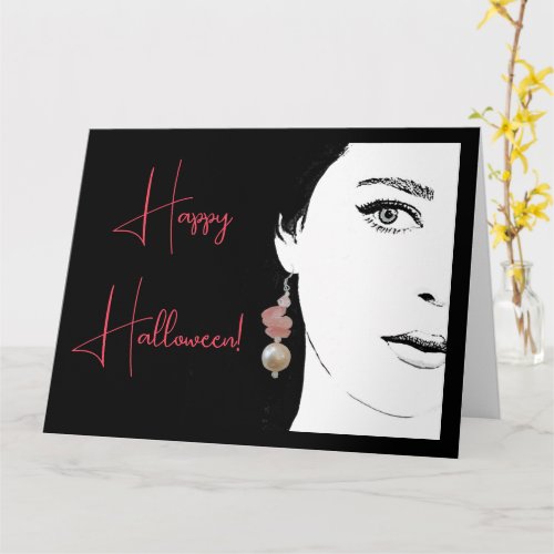 Creepy Halloween goth girl fashion illustration Card