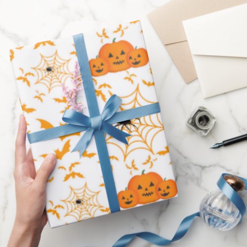 Creepy Halloween Jack O Lantern Bats Spider Web  Wrapping Paper