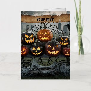 Creepy Halloween Jack-o'-Lanterns with Spiderwebs Foil Greeting Card