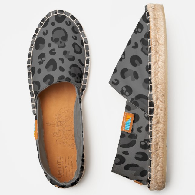 creepy halloween leopard skull black  espadrilles (Side)
