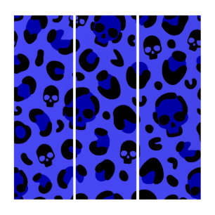 creepy halloween leopard skull blue  triptych