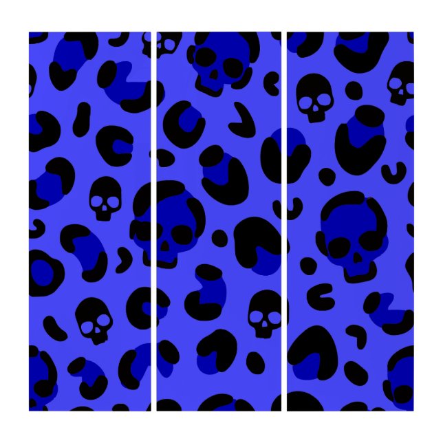 creepy halloween leopard skull blue  triptych (Front)