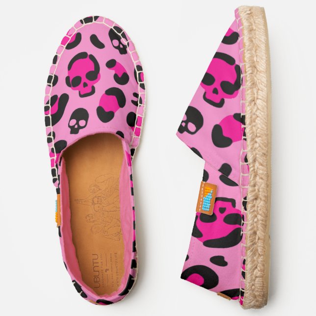 creepy halloween leopard skull pink  espadrilles (Side)