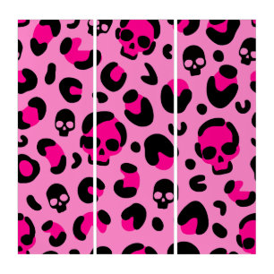creepy halloween leopard skull pink triptych