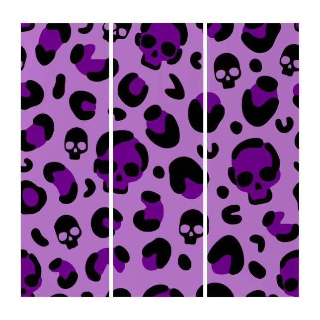 creepy halloween leopard skull purple  triptych (Front)