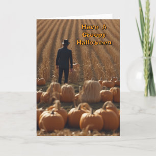Creepy Halloween Man in a corn field Card