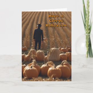 Creepy Halloween Man in a corn field Card